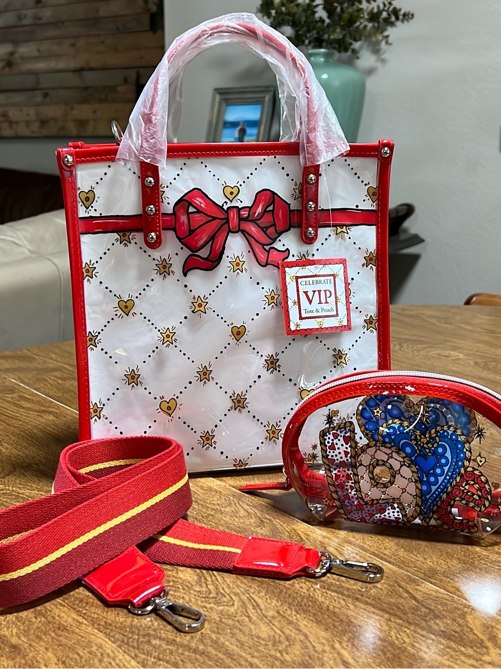 Brighton Celebrate VIP Women’s Clear Red Trim Tote Bag and Pouch Sets Included